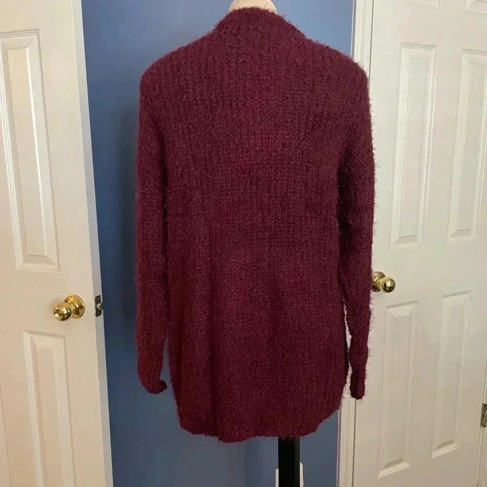 JustFab Fuzzy Wine Open Cardigan NWT - Picture 8 of 10